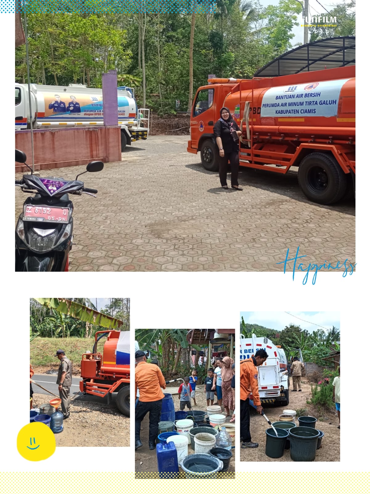 WARGA DESA KUTAWARINGIN SAMBUT GEMBIRA BANTUAN AIR BERSIH DARI BPBD KAB CIAMIS